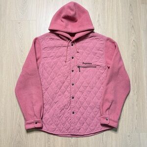 Supreme Hooded Nylon Buttonup Fleece Jacket Mens Large Pink Grunge Skate Surf